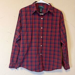 Lauren Ralph Lauren Red Plaid Button Down L | Heritage Preppy Academia RLL Logo